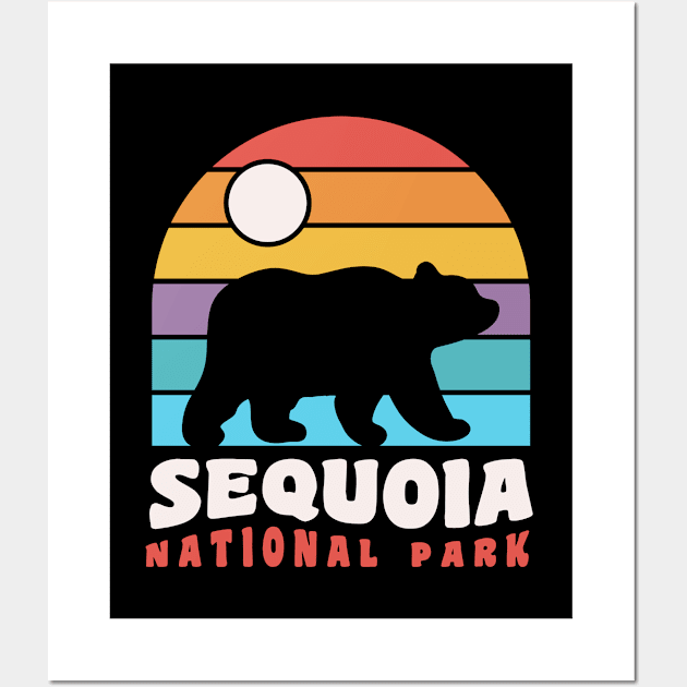 Sequoia National Park Bear Badge Retro Sunset Wall Art by PodDesignShop